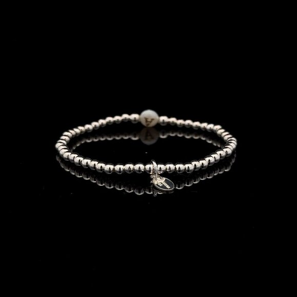 925 Sterling Silver Beaded Stretch Stacking Bracelet MOP Letter Initial A - Picture 5 of 6